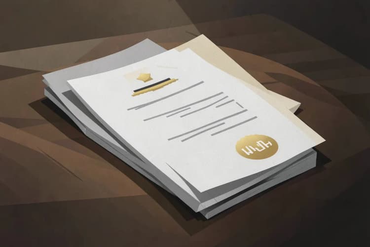 Documentos legais e selos, representando diferentes tipos de patentes.