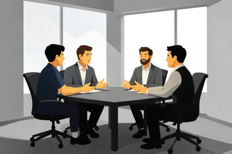 Um grupo diversificado de pessoas em uma reunião de brainstorming.