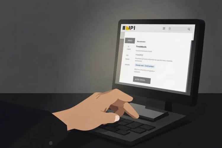 Mão de uma pessoa usando um computador para acessar o site do INPI e realizar uma consulta de marca.