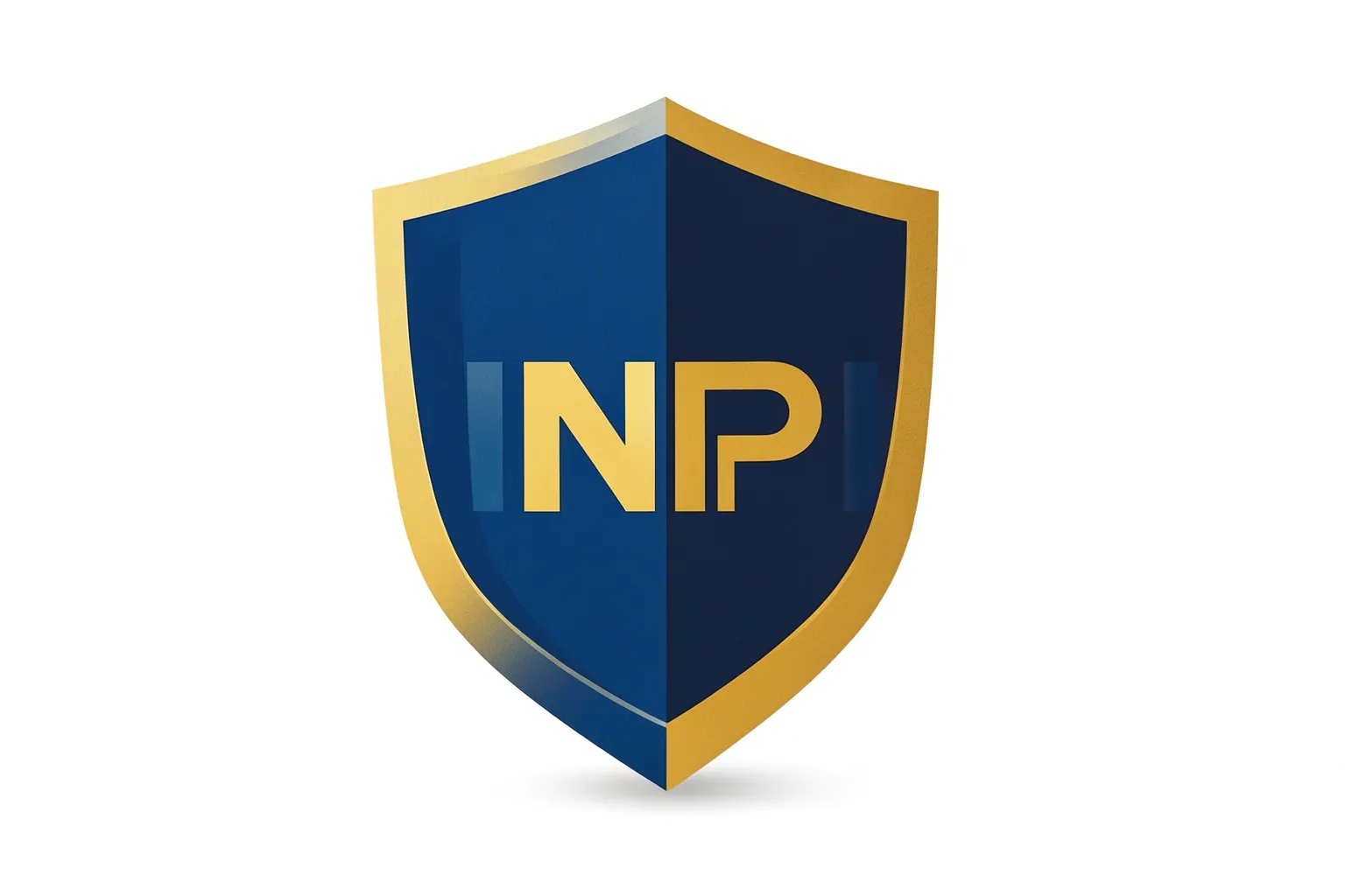Logotipo estilizado do INPI com um escudo protetor em tons de azul e dourado, em fundo branco.
