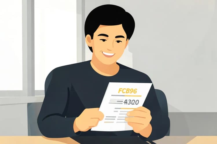Pessoa sorrindo enquanto olha para um documento de desconto