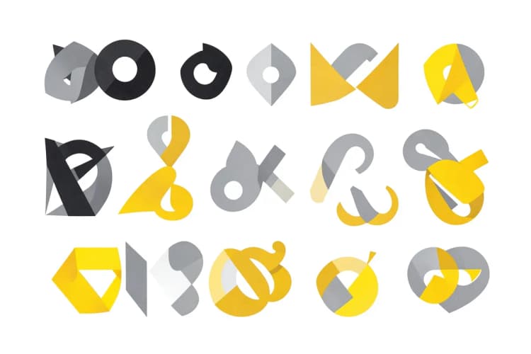Diversos tipos de logos e símbolos de marcas em um fundo branco, ilustrando a variedade de registros.