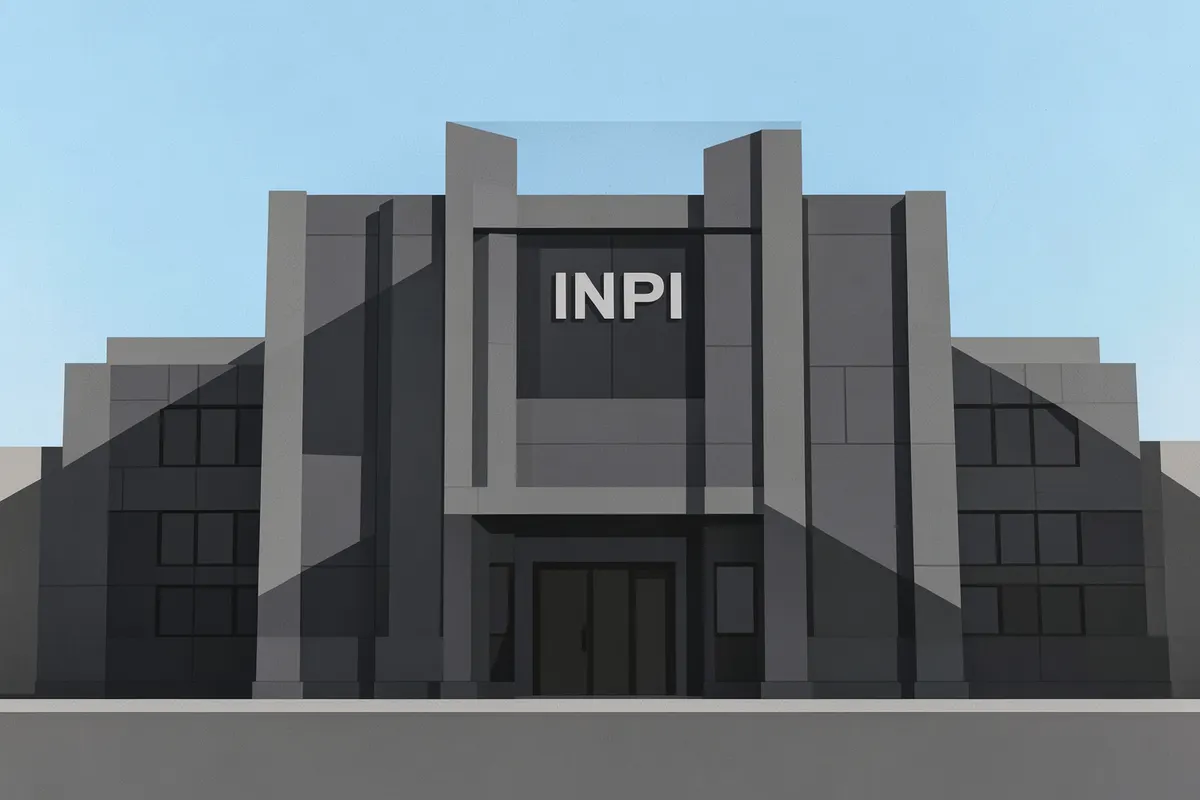 Fachada do prédio do INPI com a sigla em destaque.